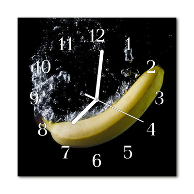 Ceas de perete din sticla pătrat Banana fructe negru