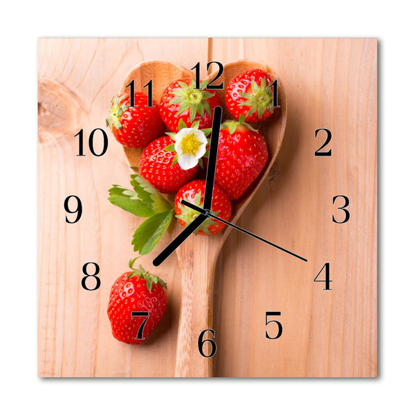 Ceas de perete din sticla pătrat Fructele de căpșun Roșu