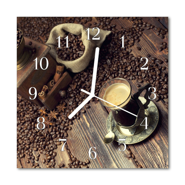 Ceas de perete din sticla pătrat Cafea Alimente și băuturi Brown