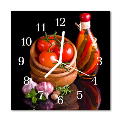 Ceas de perete din sticla pătrat Tomate usturoi Alimente și băuturi Red