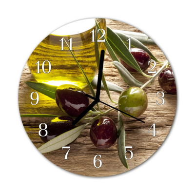 Ceas de perete din sticla rotund Ulei de măsline Alimente și băuturi verde, maro