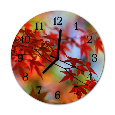 Ceas de perete din sticla rotund Frunze de arțar Flori & Plante Red