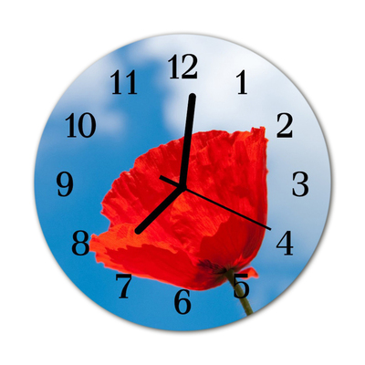 Ceas de perete din sticla rotund Poppy Flori & Plante Red