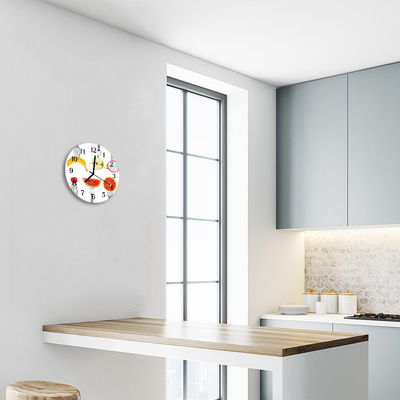 Ceas de perete din sticla rotund Fructe Bucătărie Multi-colorat
