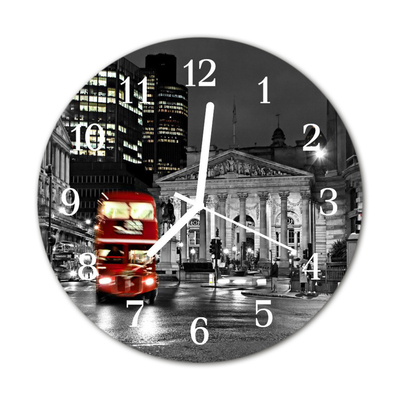 Ceas de perete din sticla rotund Bus London City Red