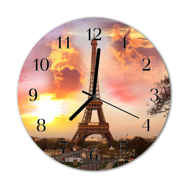Ceas de perete din sticla rotund Turnul Eiffel din Paris Oraș multi-colorat