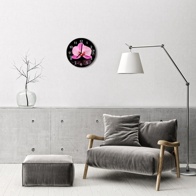 Ceas de perete din sticla rotund Orchid Flori și plante roz