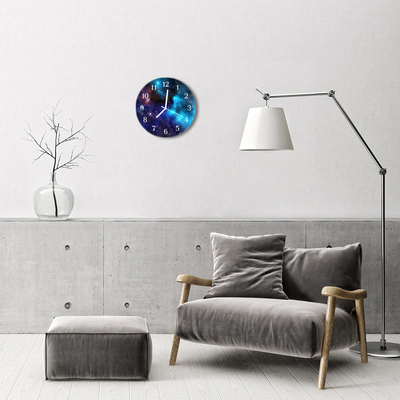 Ceas de perete din sticla rotund Starry Sky Space albastru