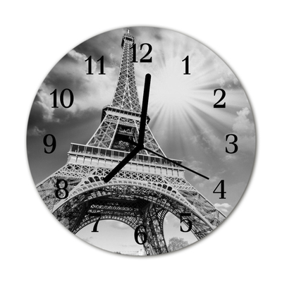 Ceas de perete din sticla rotund Turnul Eiffel din Paris Oras Black & White