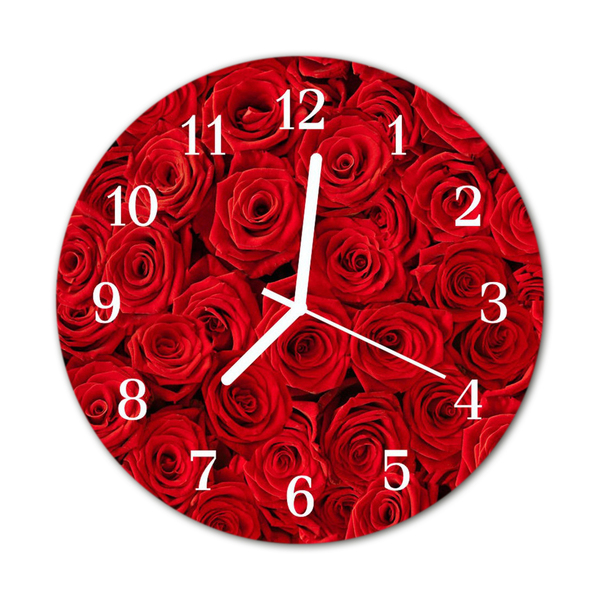 Ceas de perete din sticla rotund Trandafiri Flori & Plante Red