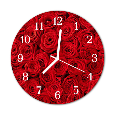 Ceas de perete din sticla rotund Trandafiri Flori & Plante Red