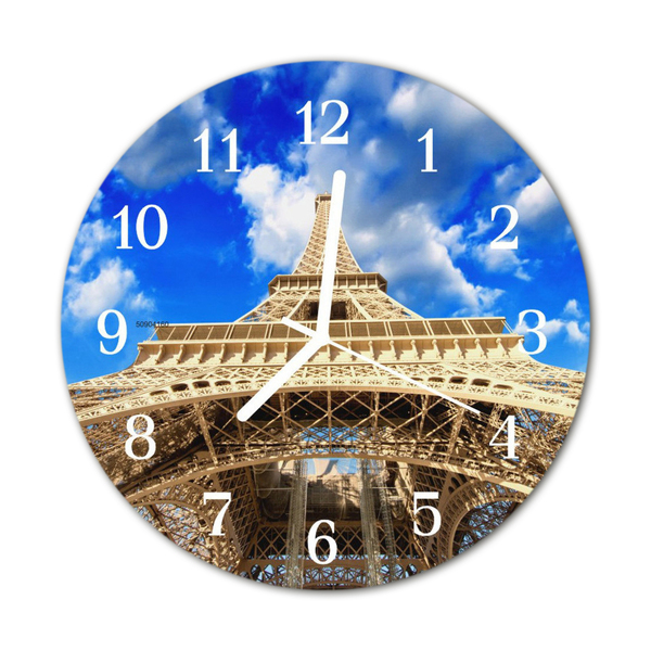 Ceas de perete din sticla rotund Turnul Eiffel Arhitectura albastru