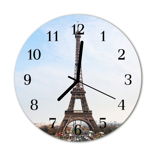 Ceas de perete din sticla rotund Turnul Eiffel Arhitectura Brown
