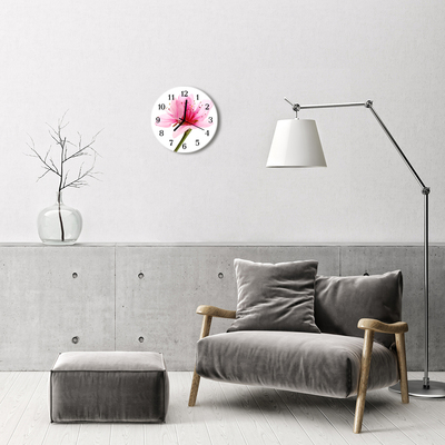 Ceas de perete din sticla rotund Floare floare roz