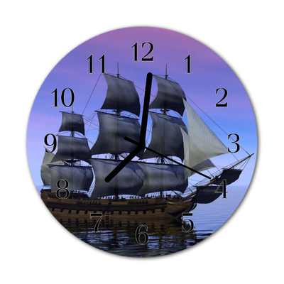 Ceas de perete din sticla rotund Sailing Sailing Brown