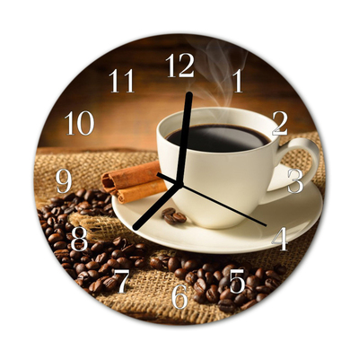 Ceas de perete din sticla rotund Cafea Alimente și băuturi Brown