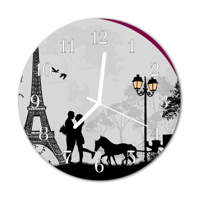 Ceas de perete din sticla rotund Paris Dragoste Orase Dragoste Negre