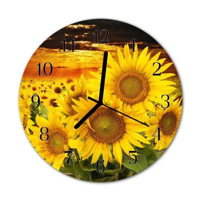 Ceas de perete din sticla rotund Floarea soarelui Naturn galben