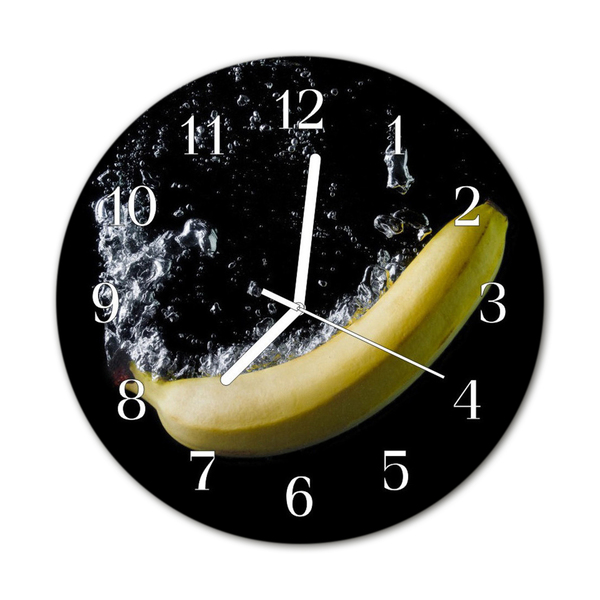 Ceas de perete din sticla rotund Banana fructe negru