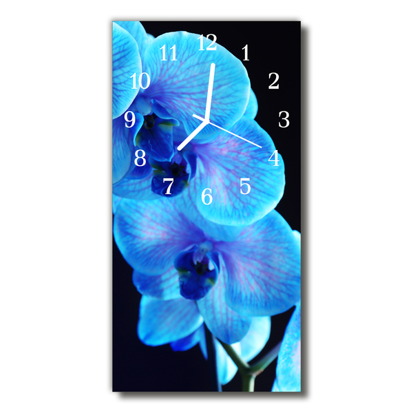 Ceas de perete din sticla vertical Floare albastra