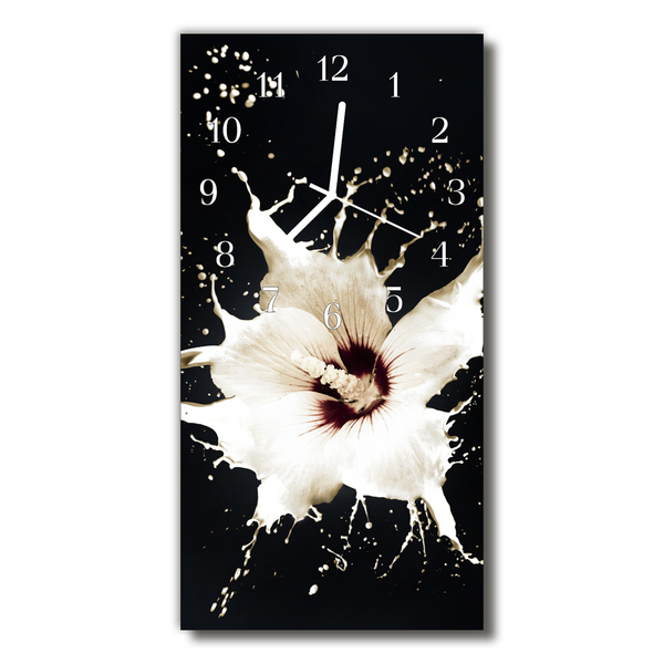 Ceas de perete din sticla vertical Flori alb floare
