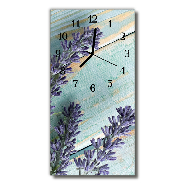 Ceas de perete din sticla vertical Flori de levantica violet