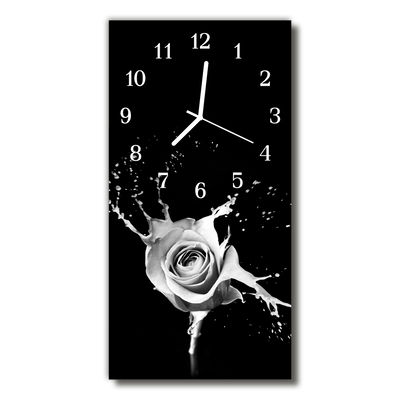 Ceas de perete din sticla vertical Black rose flori de artă