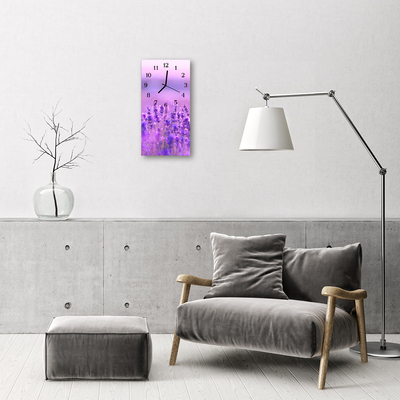 Ceas de perete din sticla vertical Flori de lavandă cutie mov