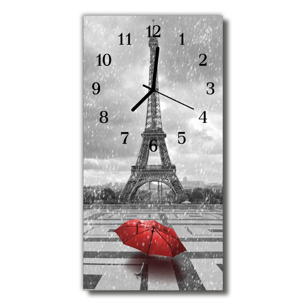 Ceas de perete din sticla vertical Orase turnul eiffel alb-negru