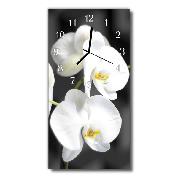 Ceas de perete din sticla vertical Flori orhidee albe