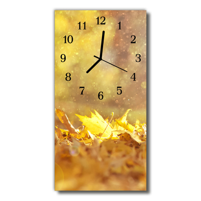 Ceas de perete din sticla vertical Natura frunze de aur