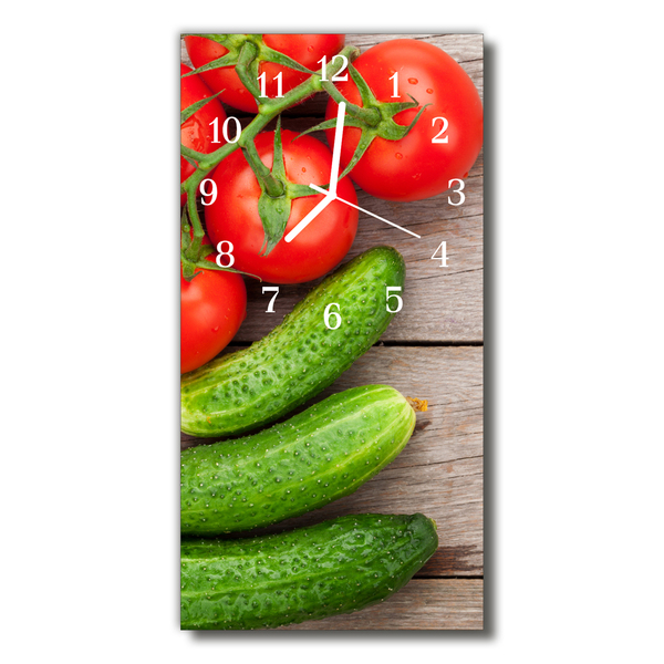 Ceas de perete din sticla vertical Bucătărie de legume tomate castraveti