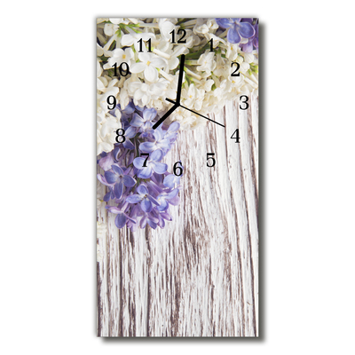 Ceas de perete din sticla vertical Flori de liliac colorate