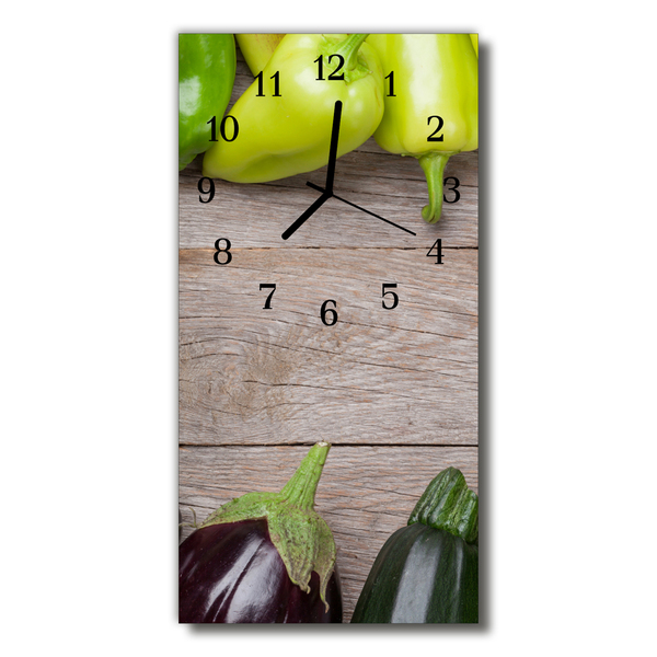 Ceas de perete din sticla vertical Bucătărie gri tabel de legume