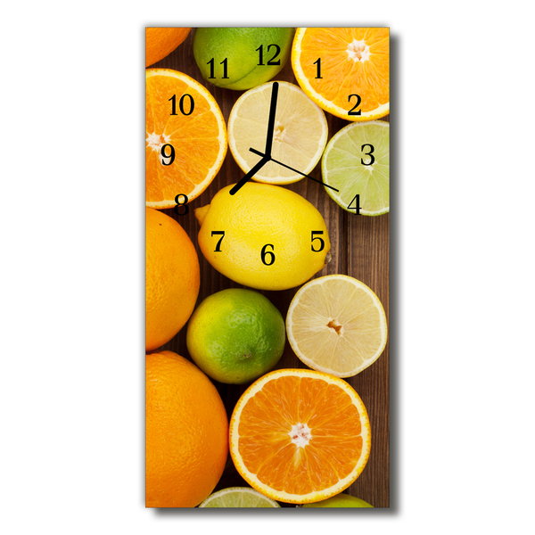 Ceas de perete din sticla vertical Fructe portocaliu bucătărie