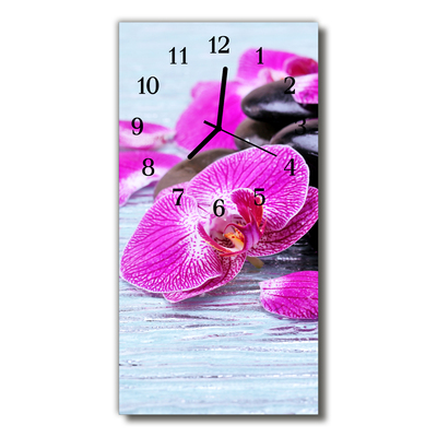 Ceas de perete din sticla vertical Flori de orhidee colorate