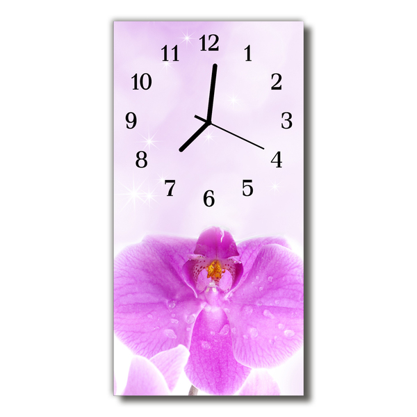 Ceas de perete din sticla vertical Orhideea flori roz