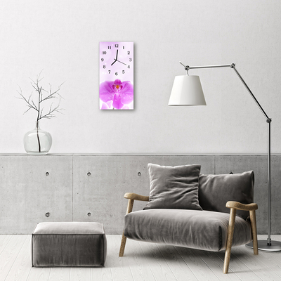 Ceas de perete din sticla vertical Orhideea flori roz
