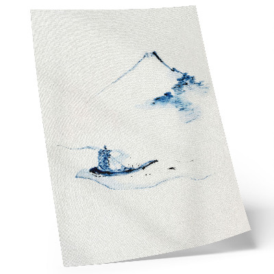 Grafică modernă pe pânză Bărbat într-o barcă mică pe un râu cu Muntele Fuji în fundal (1830–1850) de Hokusai