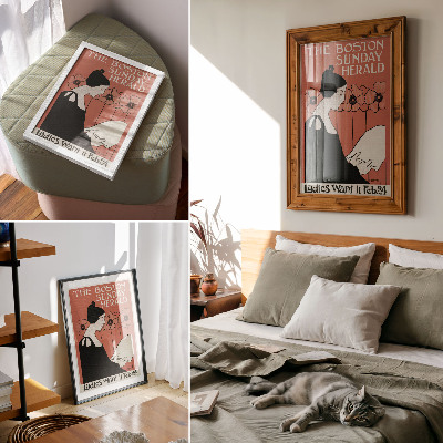 Grafică modernă pe pânză Femeie citind un ziar în stil Art Nouveau de Ethel Reed