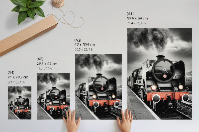 Poster rezistent pentru perete O locomotivă cu aburi puternică și clasică, alb-negru