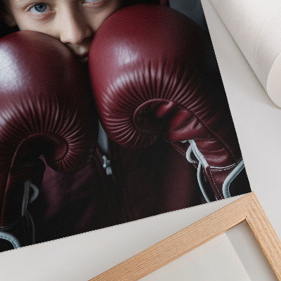 Grafică modernă pe pânză Copil într-un hanorac burgund boxer cu mănuși minimalistice