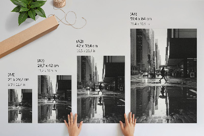 Poster rezistent pentru perete Grafică urbană modernă alb-negru ploaie