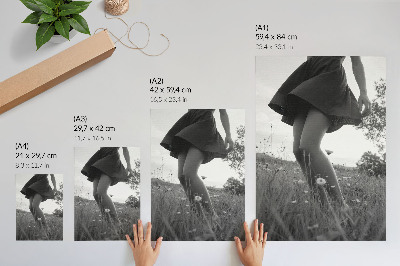 Poster rezistent pentru perete O fotografie alb-negru a unei pajiști pline de armonie și pace.