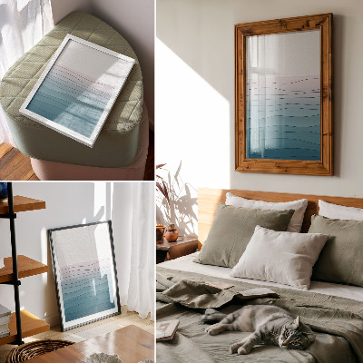 Poster în culori saturate Valuri pe un fundal albastru și roz - un design calm