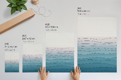 Poster în culori saturate Valuri pe un fundal albastru și roz - un design calm