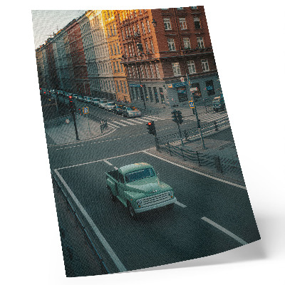 Poster rezistent pentru perete Case de locuit cu mașini retro, atmosferă de apus