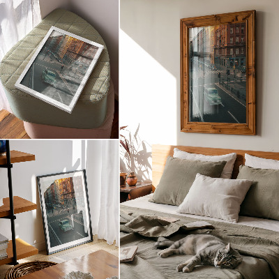 Poster rezistent pentru perete Case de locuit cu mașini retro, atmosferă de apus
