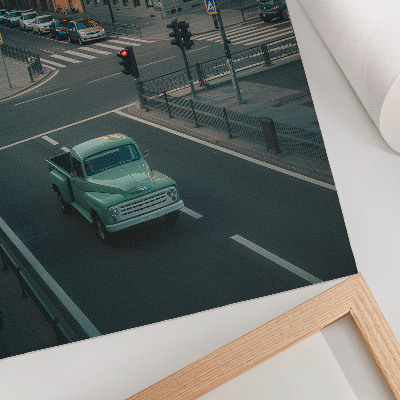 Poster rezistent pentru perete Case de locuit cu mașini retro, atmosferă de apus