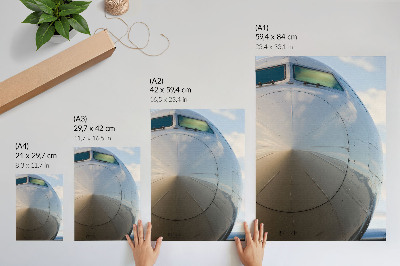 Poster în culori saturate Prim-plan al unui avion elegant cu detalii metalice